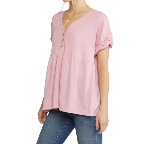 NEW ENTRO waffle knit babydoll top in pink - Picture 4 of 7